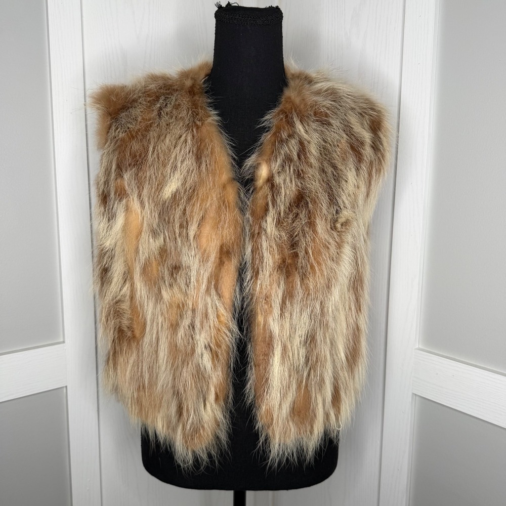 Corlies Furs Real Fox Fur Vest Womens S/M Brown Vintage Full Pelt Western Glam